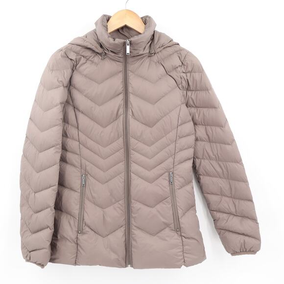 London Fog Women's Lightweight Packable Down Filled Hooded Jacket Taupe Sz S - Picture 1 of 8